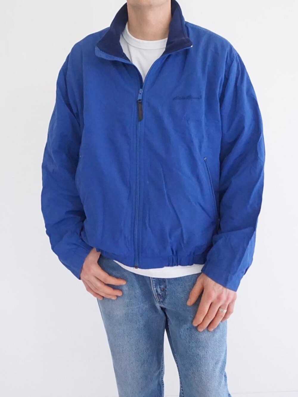 Eddie Bauer Blue Outdoor Hiking Zip Jacket Mens M Rain Shell Utility Jacket M